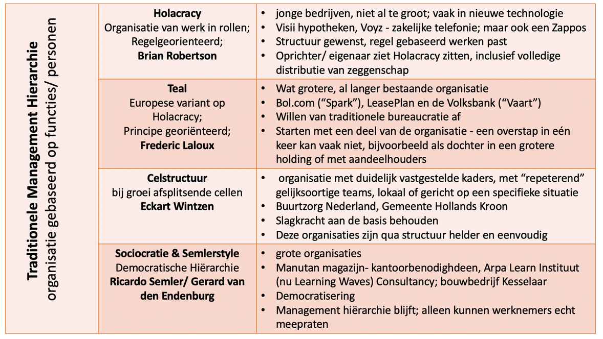 Plaatje verschillende benaderingen zelforganisatie. 