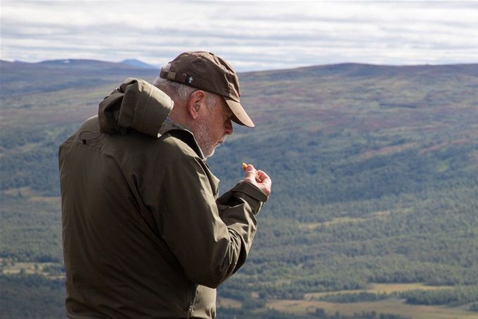 Fotografen, matsäck och utsikt över den s.k. Soldalen, Klimpfjäll