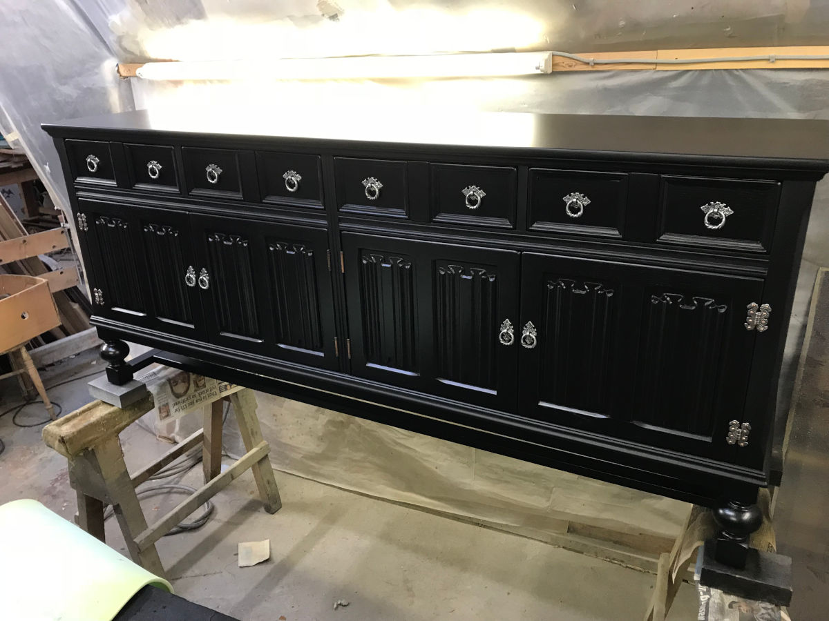 Oak sideboard custom refinish with lacquer.