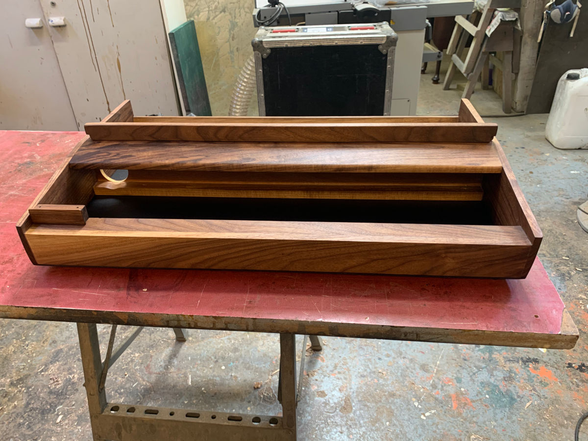 Minimoog black walnut cabinet commission.