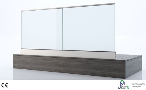 Glasräcke med U-profil golvfäste rökfärgat glas