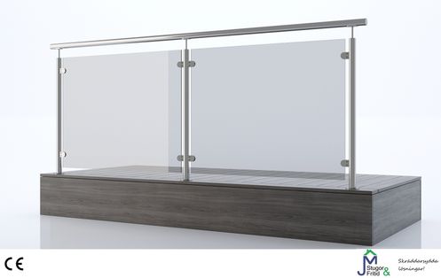 Glasräcke med stolpe golvfäste rökfärgat glas