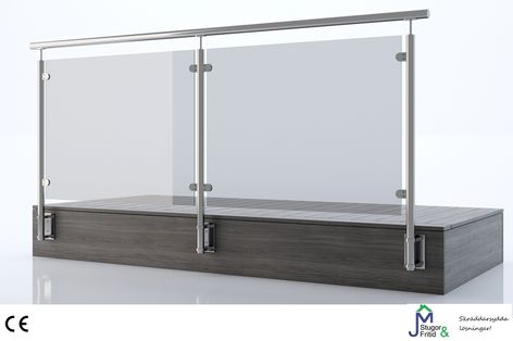 Glasräcke med stolpe vägg- och fasadfäste rökfärgat glas