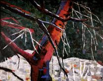 Rødt træ i vinterskov, 90 x 115