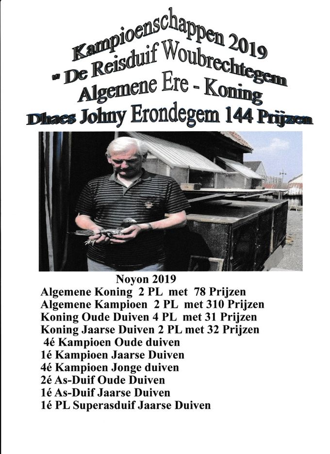 Kampioenschappen 2019 Woubrechtegem 
Zeer mooie uitslagen Johny Proficiat 