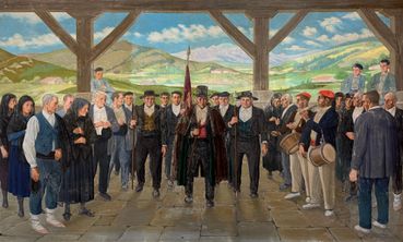 Autoridades en el pórtico, c. 1940