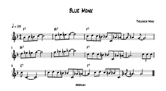 For improvising in Blue Monk you can try using Mayor Pentatonic Scales, Blues Scales, Flexible Dominant Scales, Bebop Scales(any questions you can write to me) / Para improvisar en Blue Monk puedes tratar de usar la Escala Mayor Pentatónica, la Escala de Blues, escalas flexibles dominantes y la Escala Bebop(cualquier pregunta me puedes escribir)