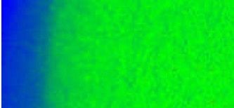 en verde y azul las hebras intrusivas de lana sobre el material de lino que Ray Rogers verificó