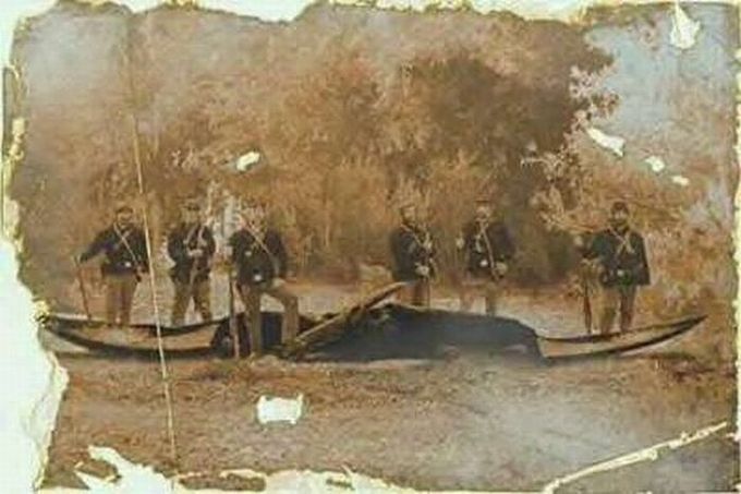  Foto real de la captura de un Pterodactilo por soldados en la guerra Civil en EEUU
