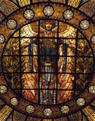 Hermoso Vitral con la representación del dios Apolo en el Palacio de Bellas Artes