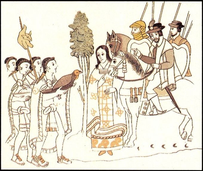 Varios son los códices prehispánicos que muestran a la Malinche en su labor de mensajera y consejera.