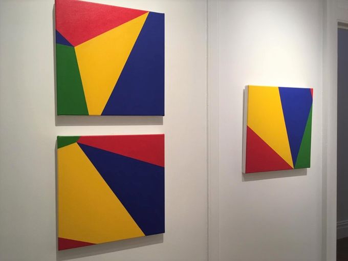 dissections no 1, 3, 4 - 50 x 50 cm - acrylic on canvas - exhibition - geometry and place - bundaberg regional galleries - copyright judith duquemin - 2019 - all rights reserved 