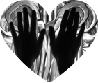 A heart can be seen. In this heart are Kaddi's hands, which just smudge paint on an illuminated background. She alludes with this image to the sensual connection between herself and colour.