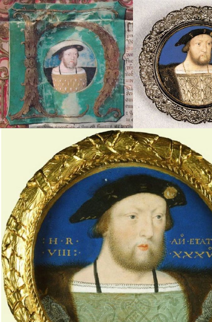 Henry VIII – Three versions of the same miniature – Miniature of Henry VIII from Letters Patent for Thomas Foster – Louvre Miniature of Henry VIII – One of the Royal Collection's Miniature of Henry VIII (RCIN 420640)