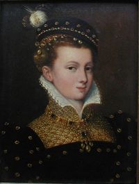 Portrait of a lady of the court of the Habsburgs Flemish and German School of the XVI th century  Oil on wood. Inscription at the top: A / CONT. SVARZEMBVRG