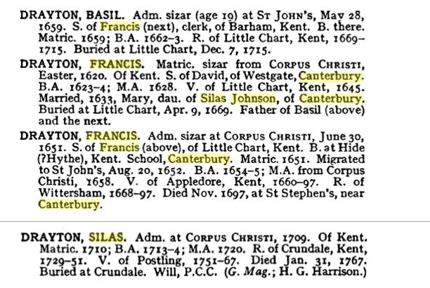 Basil Drayton, Francis Drayton and Silas Drayton – Alumni Cantabrigienses