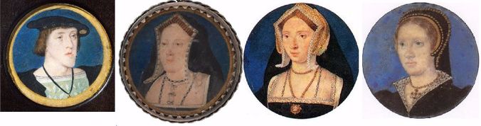 Charles V. Portrait Miniature by Lucas Horenbout, about 1525-30, watercolour on vellum, remounted onto modern card. Museum no. P.22-1942, © Victoria and Albert Museum, London (http://web.archive.org/web/20160108000245/http://www.vam.ac.uk/content/articles/h/a-history-of-the-portrait-miniature/) - Katherine of Aragon - Anne Boleyn - Katherine Parr