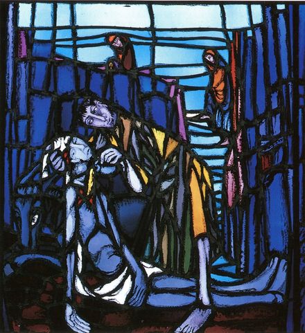 «The Good Samaritan» - The glass window in the hospital in Fritzlar/Germany