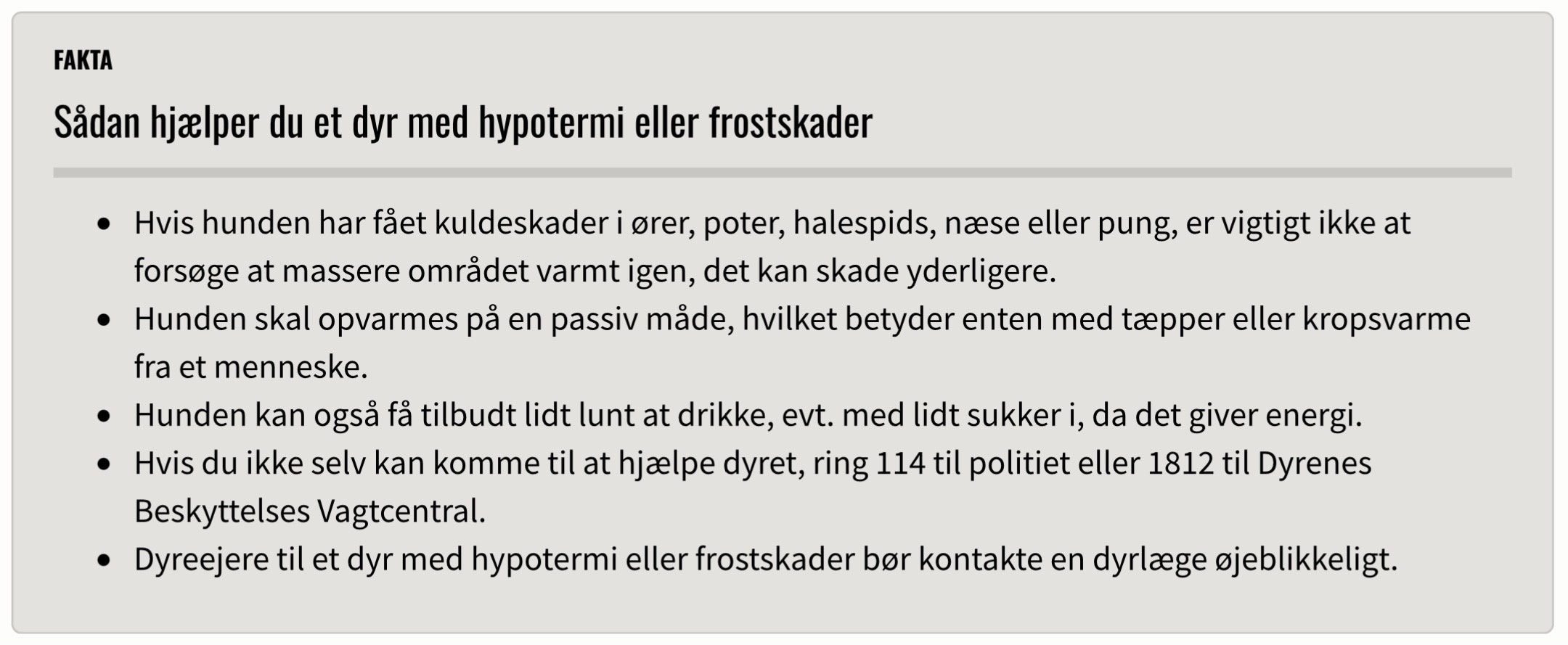 Dyr med hypotermi eller frostskader