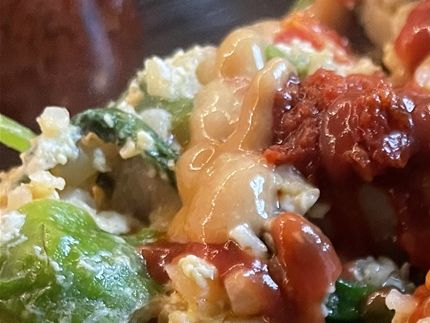 Her er der lidt chili snnep mayo på også. Du kan bruge hvad som helt til at krydder denne ret.