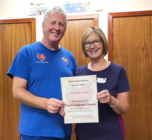 Eniz Scott gets her Proclaimers Award for walking 1000 miles Presented by Co-Ordinator Billy Jess