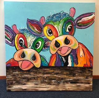 een koeien-schilderij in opdracht mogen maken. 80x80cm. acryl op canvas