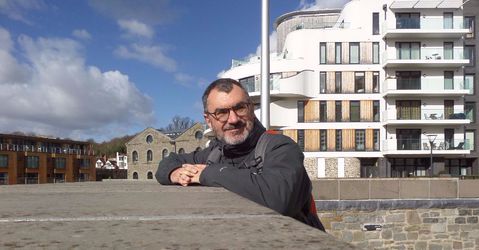Me at Hannover Quay, an area regenerated very recently.  The old docks have been transformed into expensive residential buildings and shops.