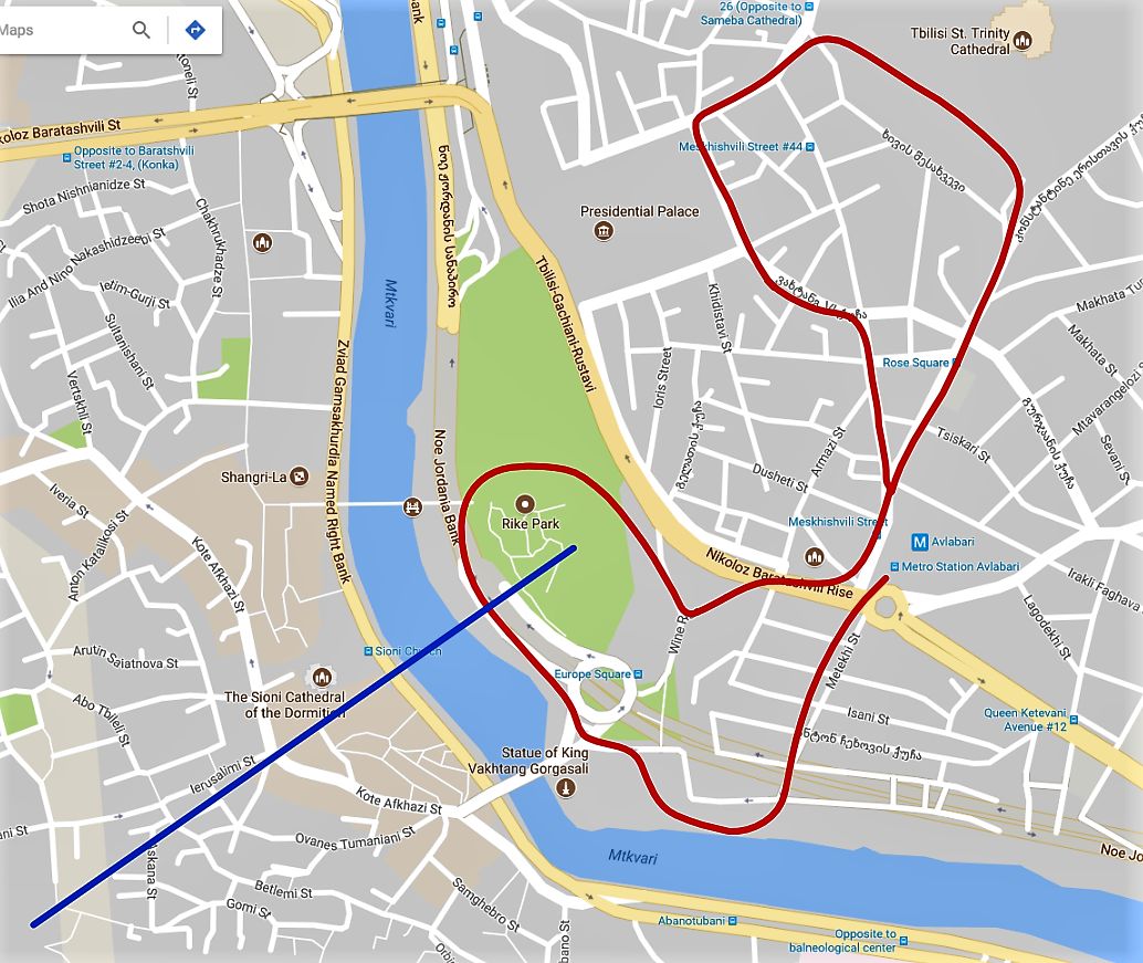 The East bank and the cable car from Rike Park to Narikala