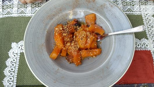 Roasted pumpkin covered in honey and cinnamon.