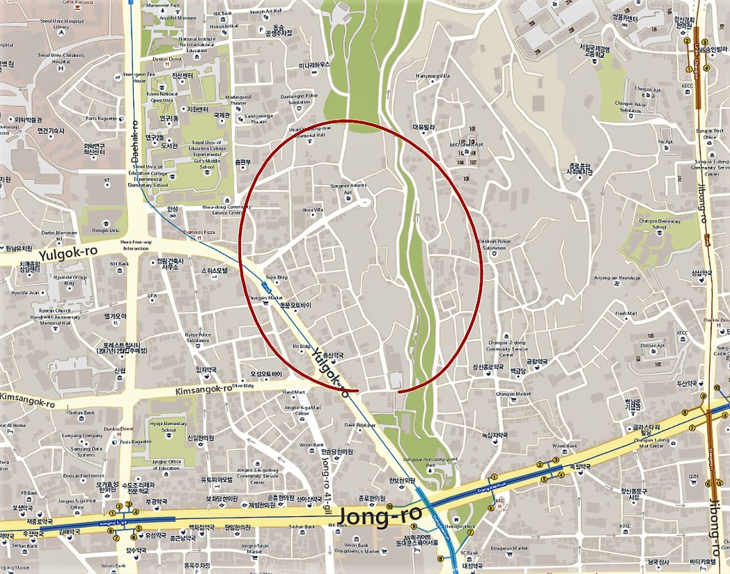 Ihwa Mural Village is located just above Dongdaemun Gate.