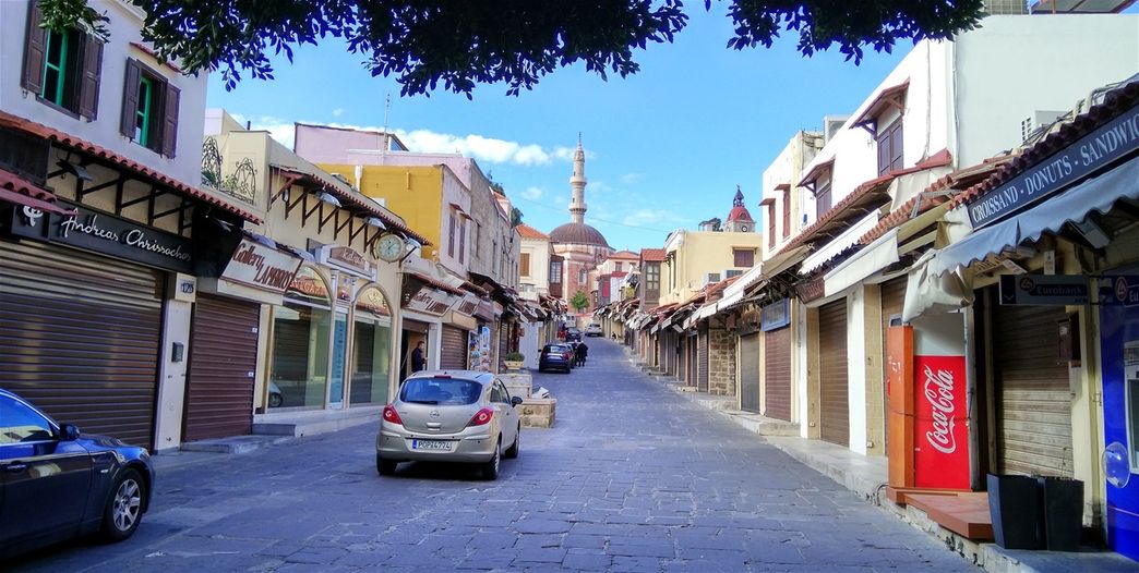 Sokratous street. The Mosque of Suleiman can be seen at the top of the street.