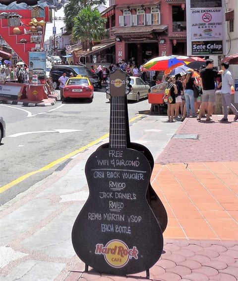 Hard Rock Café advertising street board.