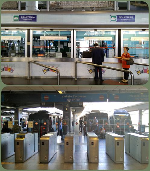 Ticket office and electronic gates to trains (ai treni) in Circumvesuviana Train station at Porta Nolana.
