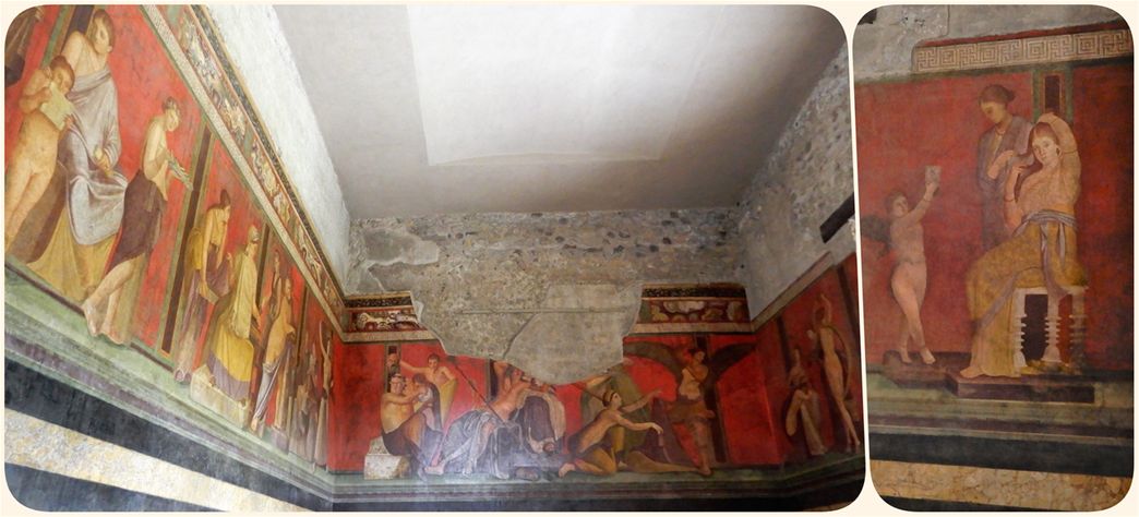 The famous three-wall fresco at Villa dei Misteri.