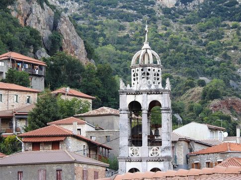The belfry of Agios Georgios on the main square of Stemnitsa.