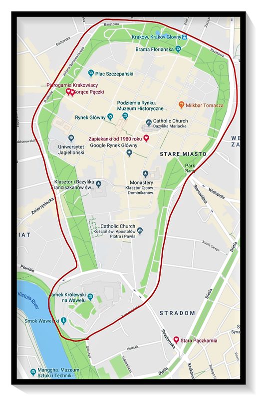 Old Town and Wawel Hill. (Courtesy of Google maps).