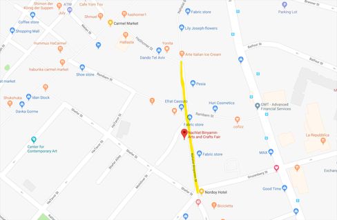 Location of Nahalat Binyamin Arts and Crafts Market.