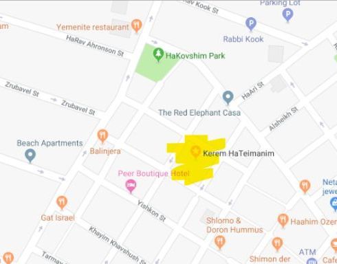 Location of Carmel Market and Kerem HaTeimanim.
