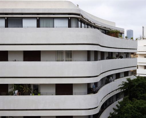 A fine example of Bauhaus architecture.  A residential house on Dizengoff Square.