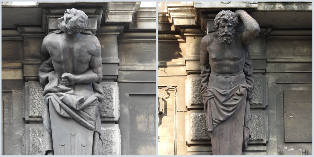 Decorative details on Palazzo Monaco facade.