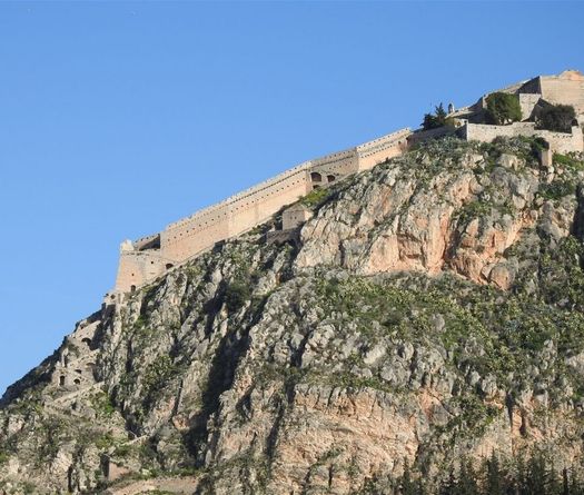 Palamidi fortress on top of a rock overlooking the old town of Nafplion.