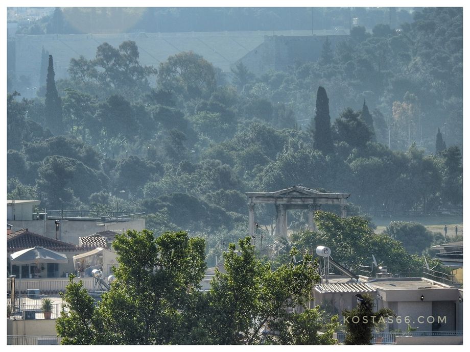 Hadrian's Arch and the Panathenaic Stadium (east of the Acropolis).