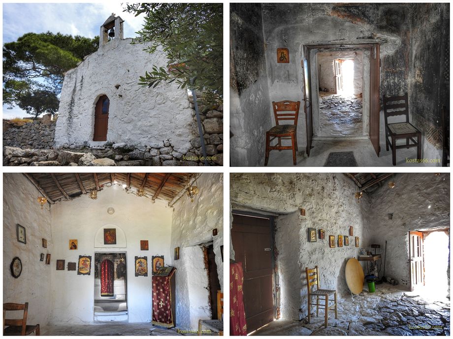 Inside the chapel of Saint George of the Castle, and its main entrance (top left).
