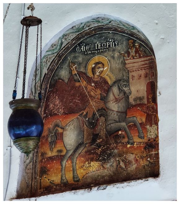 Saint George painted over the main entrance to the church of Saint George.