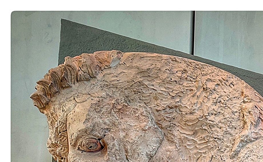 Sculpture from the east pediment  of the Hekatompedon depicting a lion killing a calf.