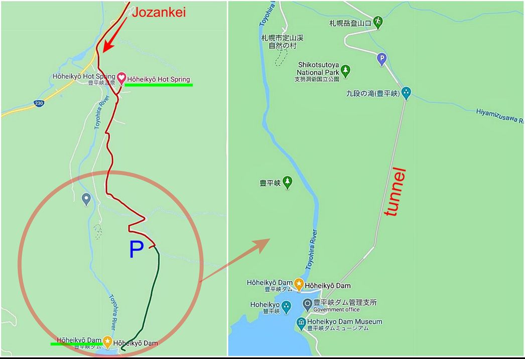 From Jozankei Springs to Hoheikyo Hot Spring to Hoheikyo Dam.