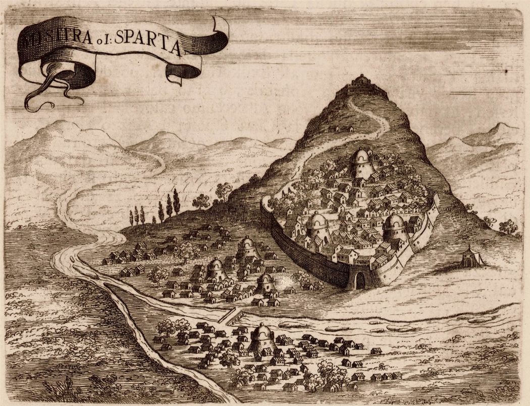 View of Mistras by Coronelli (1686).