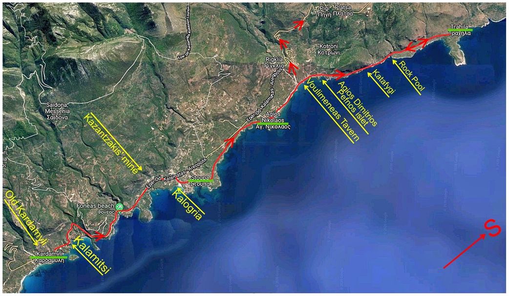 From Kardamyli to Trahila (red line).