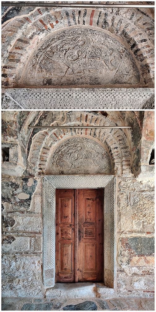 The marble doorframe of the 'Saint Petros' crowned by a marble plaque of exeptional beauty.
