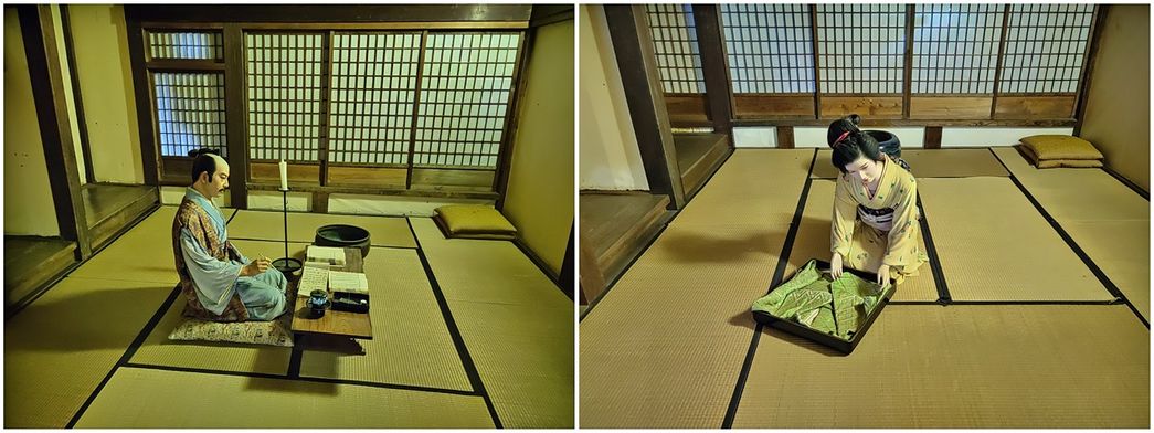 Inside Shimoyoichi Unjouya. Dummies represent everyday life activities.